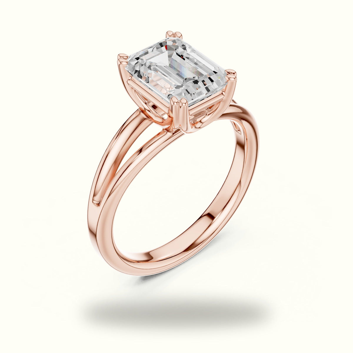 Emerald Split Shoulder Lab-Grown Diamond Solitaire Ring — Rose gold, view 2 | Crystal N Cuts
