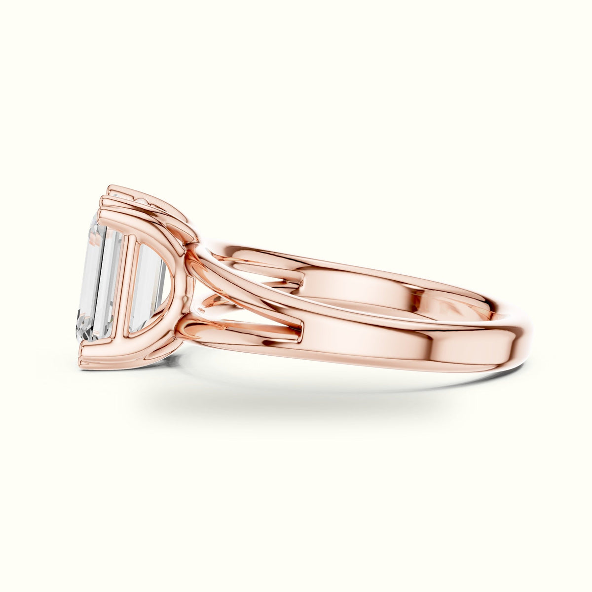 Emerald Split Shoulder Lab-Grown Diamond Solitaire Ring — Rose gold, view 3 | Crystal N Cuts