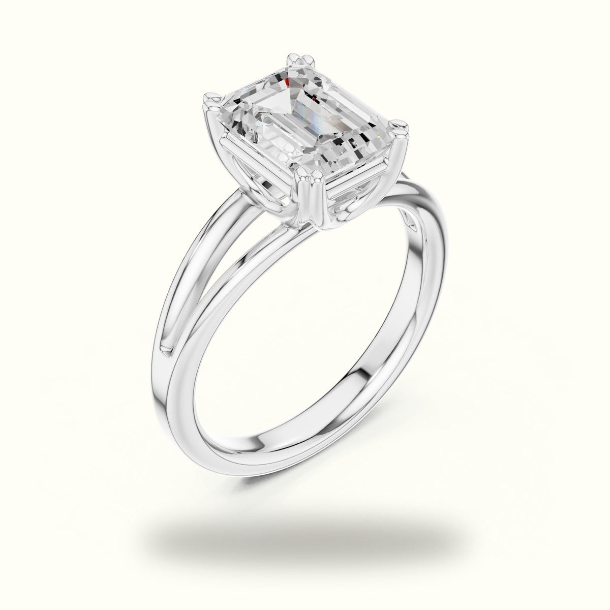 Emerald Split Shoulder Lab-Grown Diamond Solitaire Ring — White gold, view 2 | Crystal N Cuts
