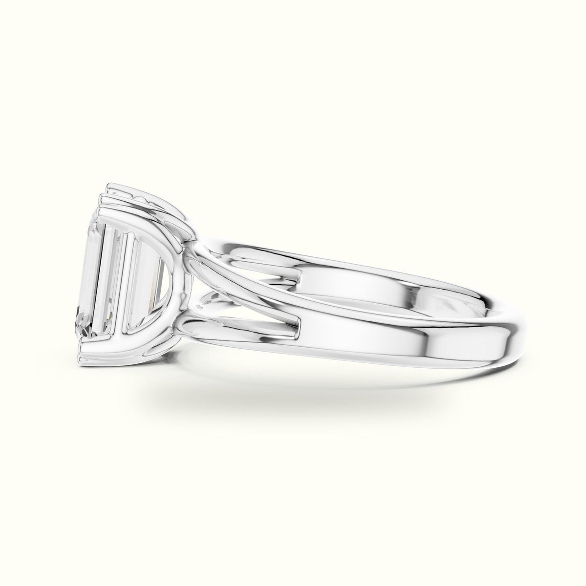 Emerald Split Shoulder Lab-Grown Diamond Solitaire Ring — White gold, view 3 | Crystal N Cuts