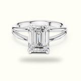 Emerald Split Shoulder Lab-Grown Diamond Solitaire Ring