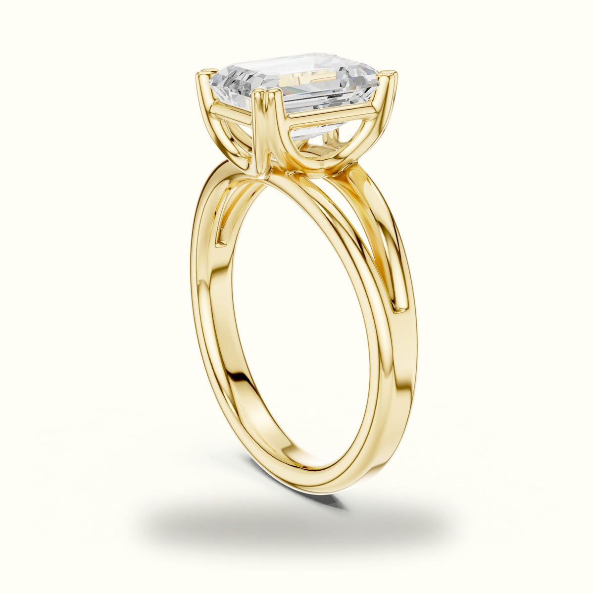 Emerald Split Shoulder Lab-Grown Diamond Solitaire Ring — Yellow gold, view 1 | Crystal N Cuts