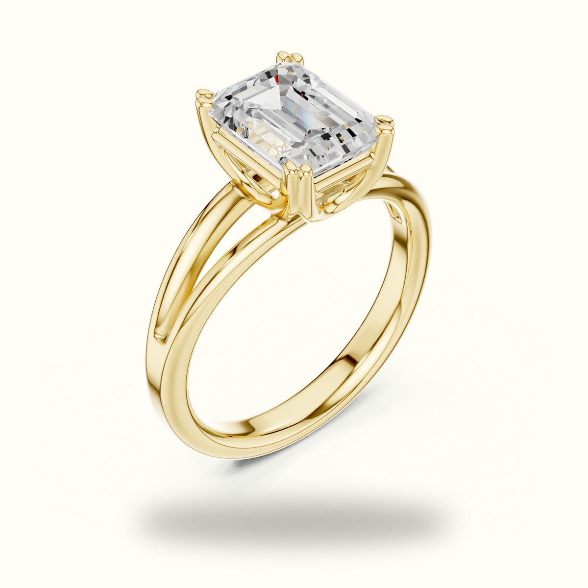 Emerald Split Shoulder Lab-Grown Diamond Solitaire Ring — Yellow gold, view 2 | Crystal N Cuts