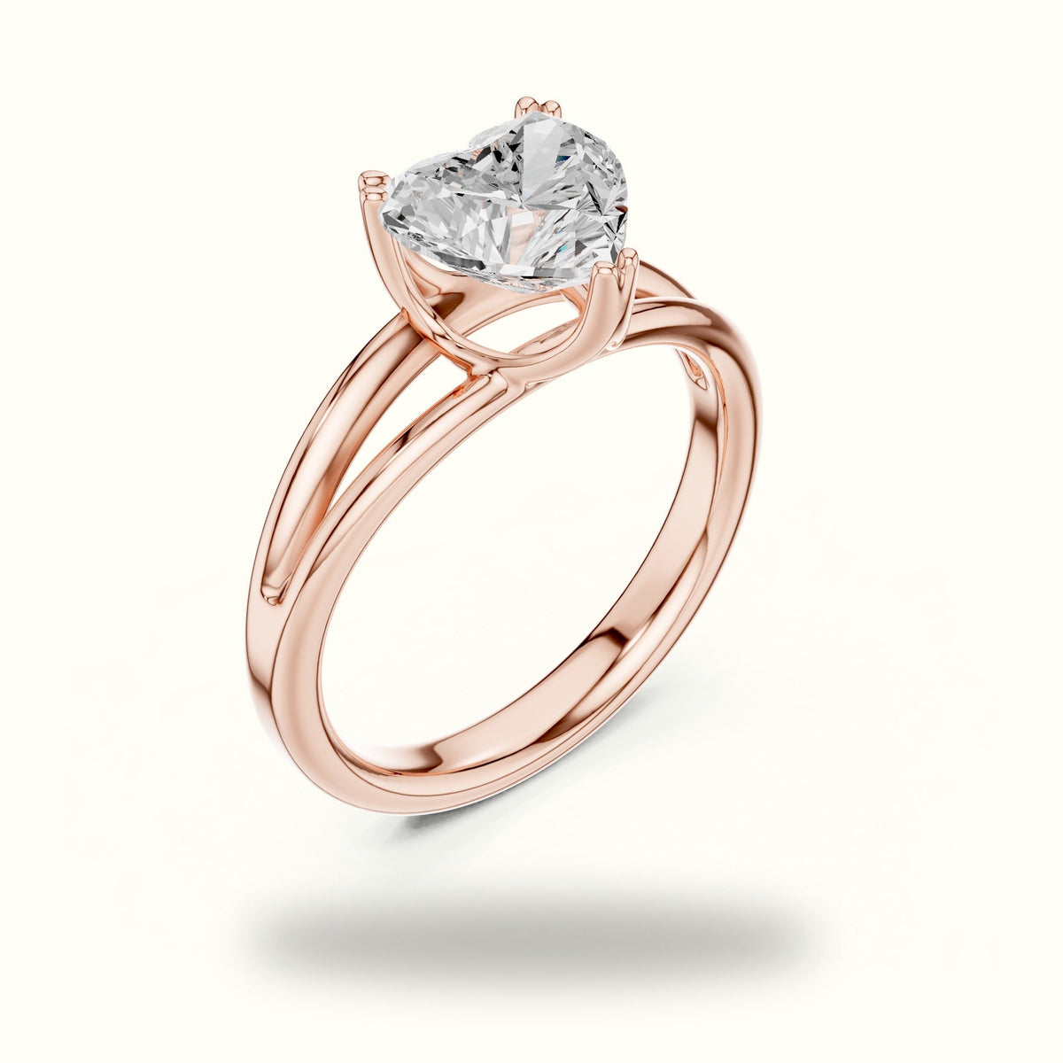 Heart Solitaire Split Shoulder Lab-Grown Diamond Ring — Rose gold, view 2 | Crystal N Cuts