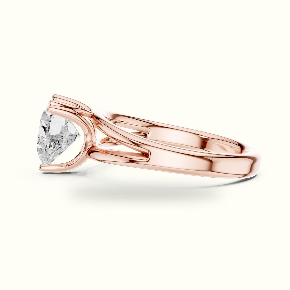 Heart Solitaire Split Shoulder Lab-Grown Diamond Ring — Rose gold, view 3 | Crystal N Cuts