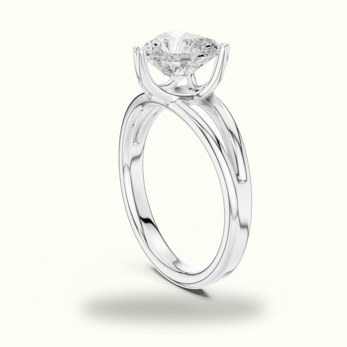 Heart Solitaire Split Shoulder Lab-Grown Diamond Ring — White gold, view 1 | Crystal N Cuts