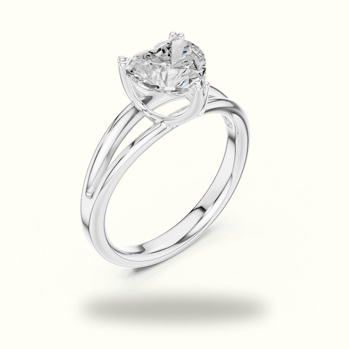 Heart Solitaire Split Shoulder Lab-Grown Diamond Ring — White gold, view 2 | Crystal N Cuts