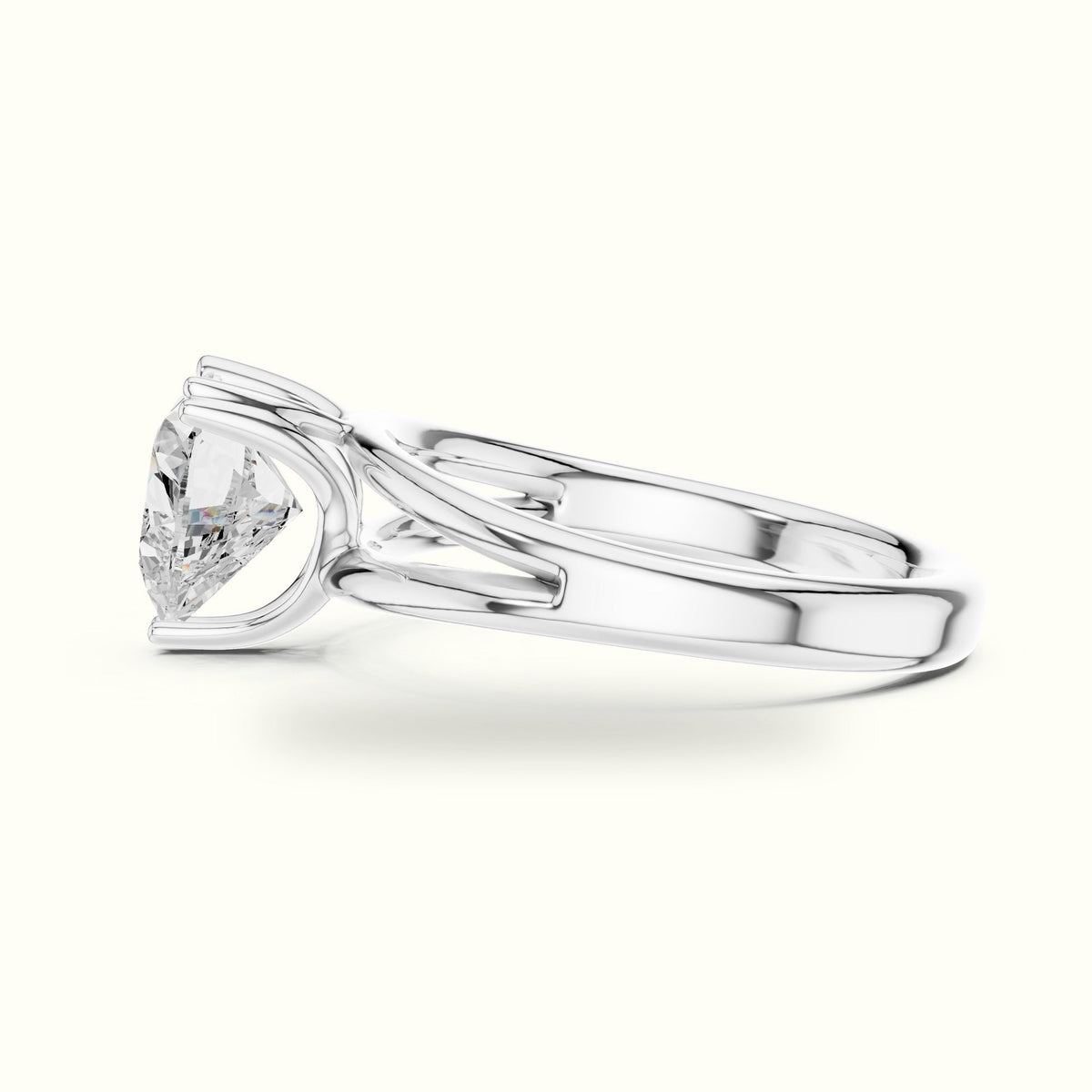 Heart Solitaire Split Shoulder Lab-Grown Diamond Ring — White gold, view 3 | Crystal N Cuts