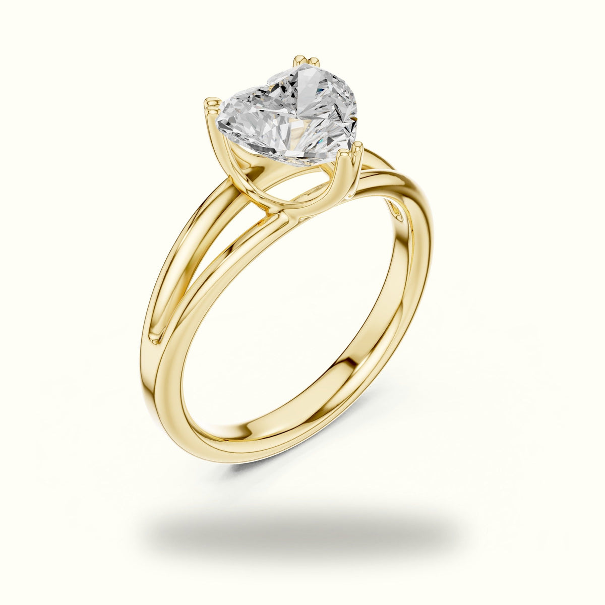 Heart Solitaire Split Shoulder Lab-Grown Diamond Ring — Yellow gold, view 2 | Crystal N Cuts