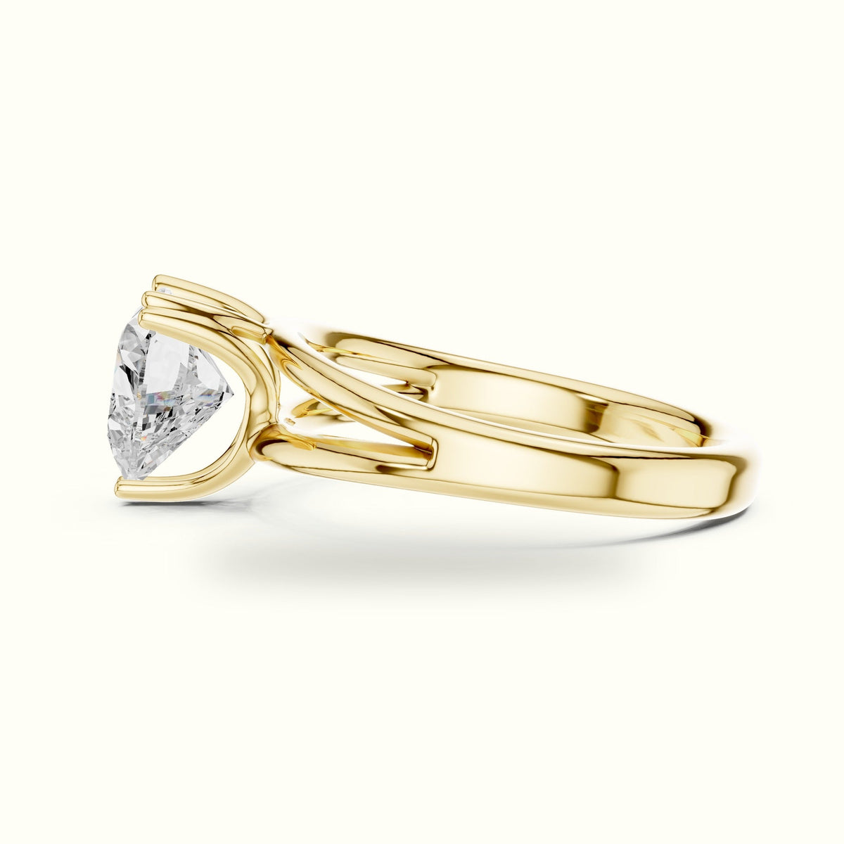 Heart Solitaire Split Shoulder Lab-Grown Diamond Ring — Yellow gold, view 3 | Crystal N Cuts