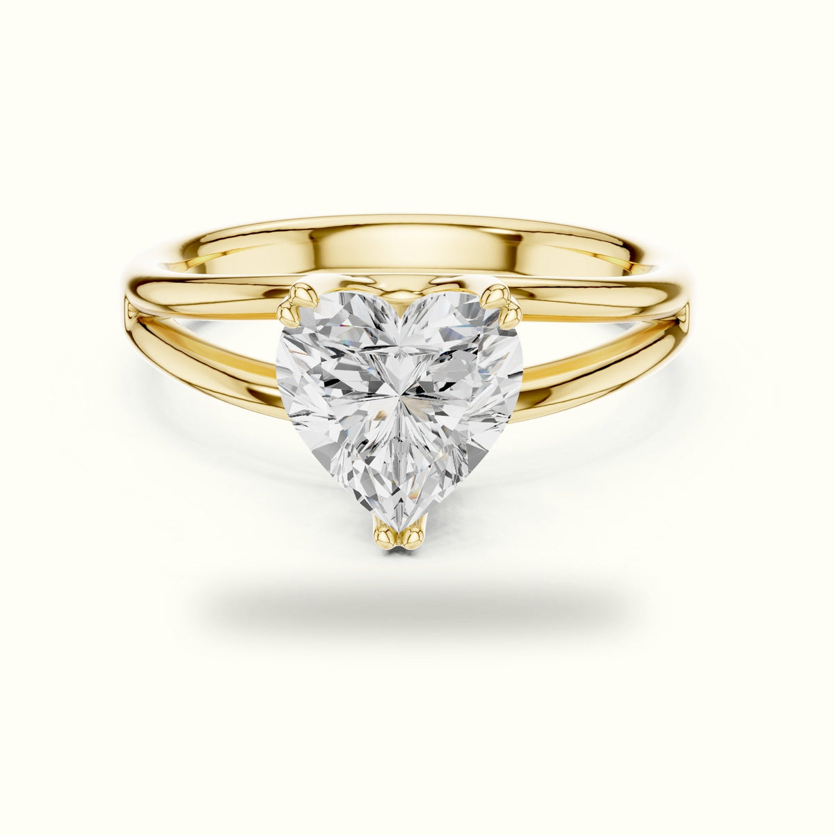 Heart Solitaire Split Shoulder Lab-Grown Diamond Ring — Yellow gold, front view | Crystal N Cuts