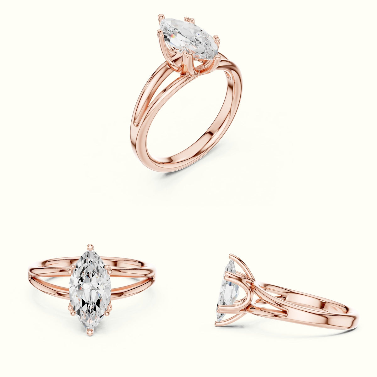 Marquise Solitaire Lab-Grown Diamond Ring — Rose gold, on the hand | Crystal N Cuts