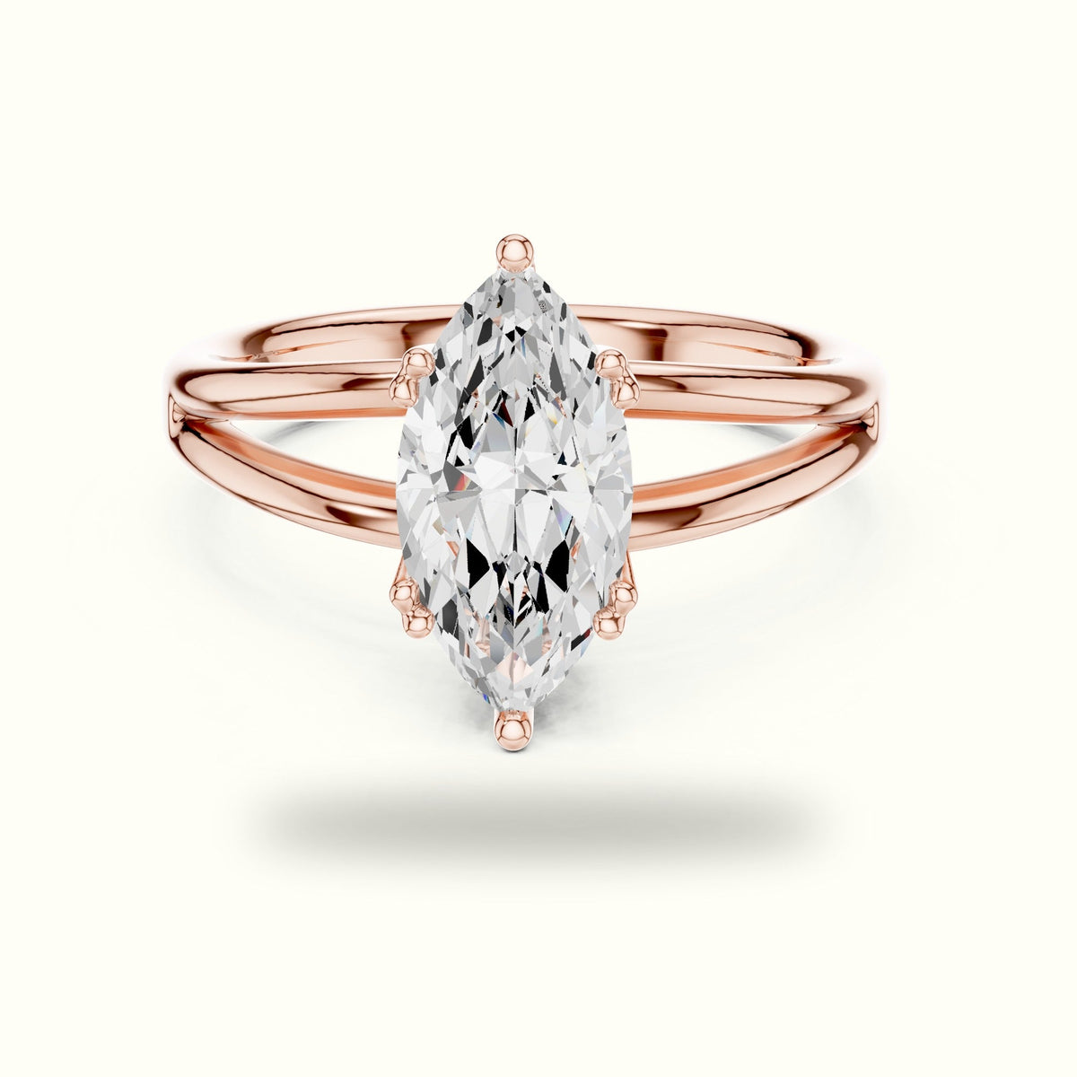 Marquise Solitaire Lab-Grown Diamond Ring — Rose gold, front view | Crystal N Cuts