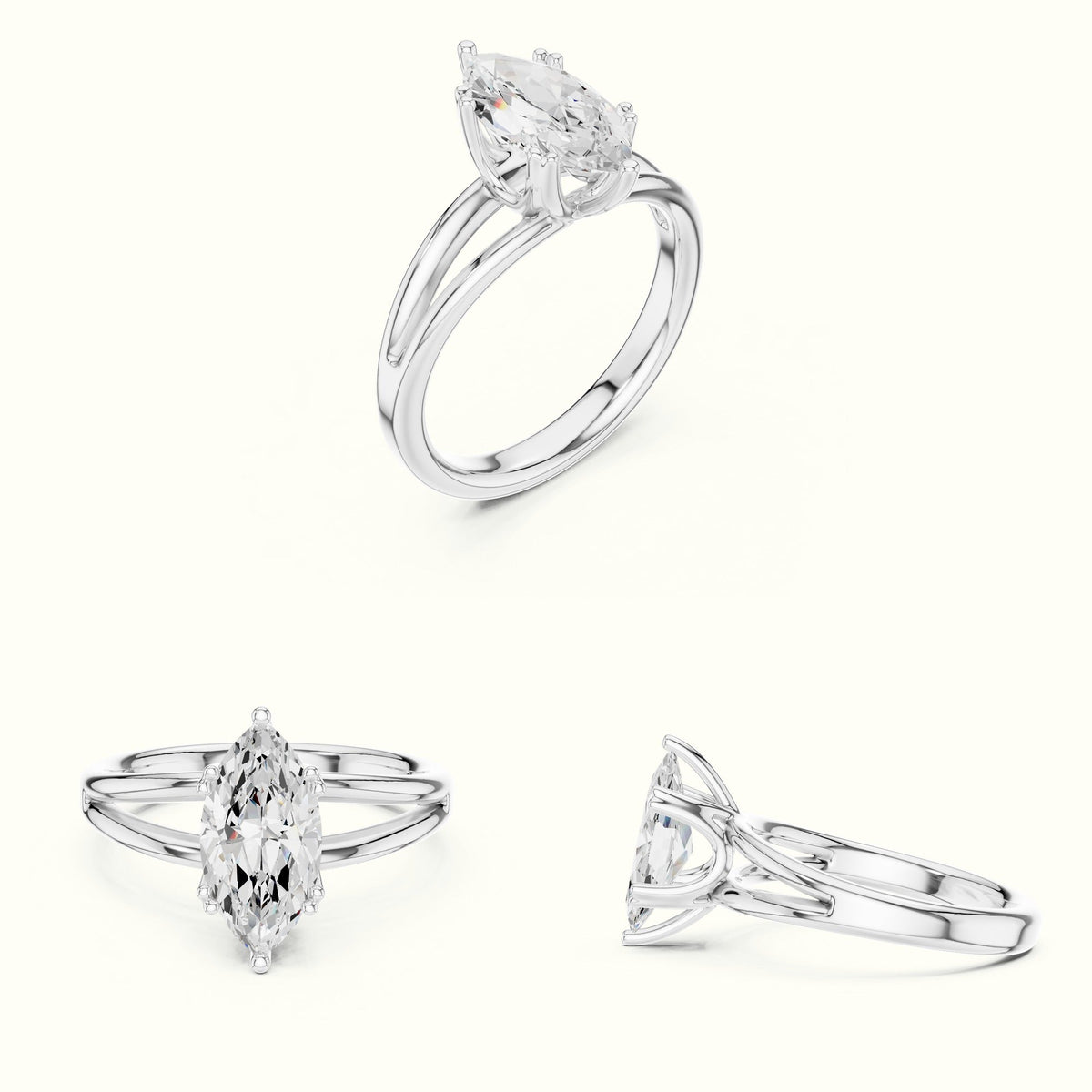 Marquise Solitaire Lab-Grown Diamond Ring — White gold, on the hand | Crystal N Cuts