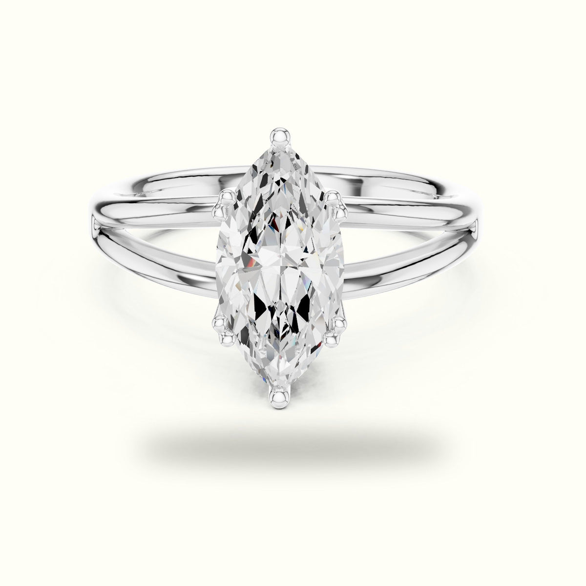 Marquise Solitaire Lab-Grown Diamond Ring — White gold, front view | Crystal N Cuts