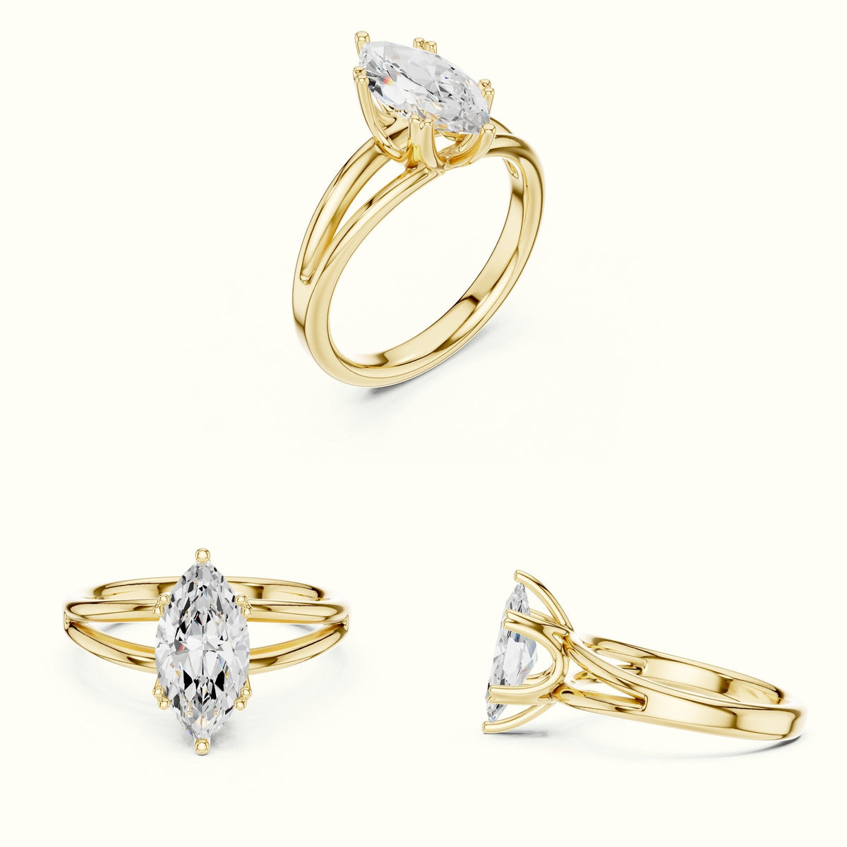 Marquise Solitaire Lab-Grown Diamond Ring — Yellow gold, on the hand | Crystal N Cuts