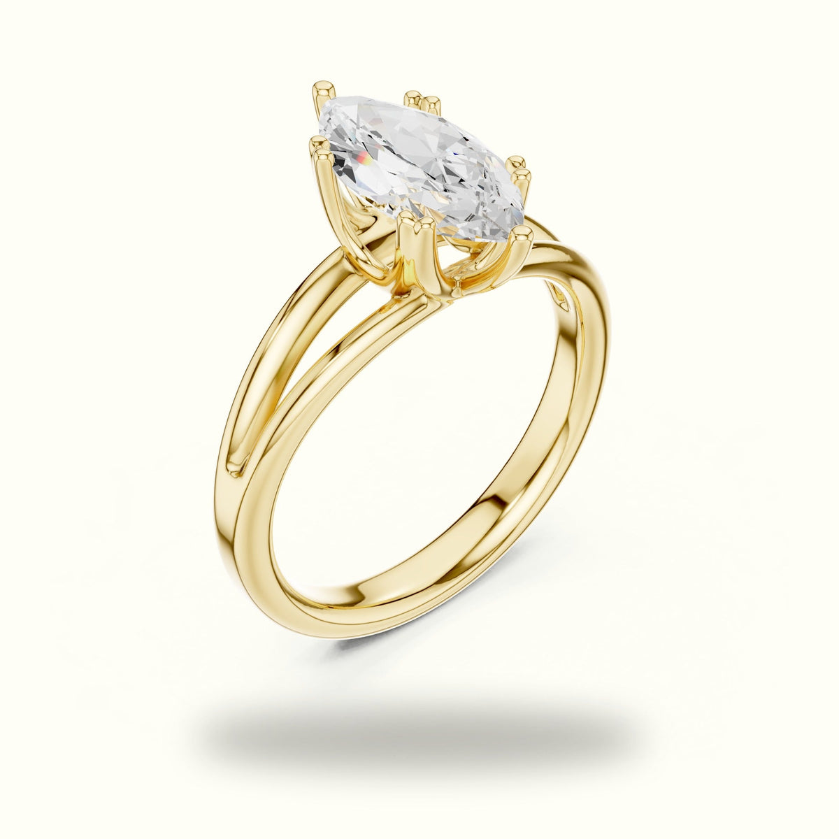 Marquise Solitaire Lab-Grown Diamond Ring — Yellow gold, view 2 | Crystal N Cuts