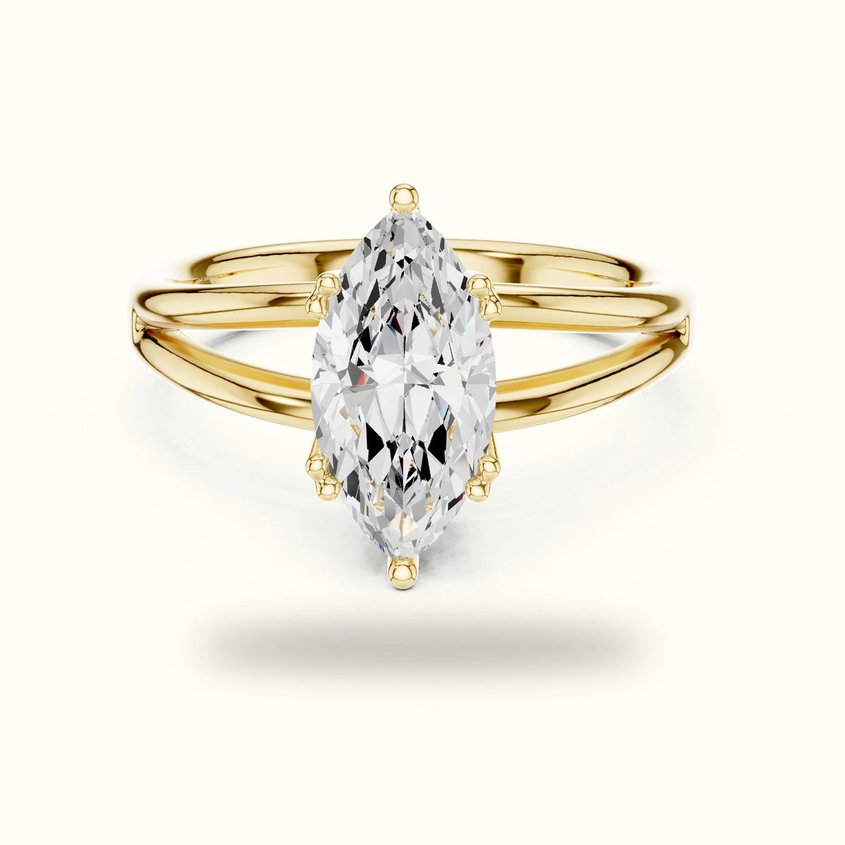 Marquise Solitaire Lab-Grown Diamond Ring — Yellow gold, front view | Crystal N Cuts