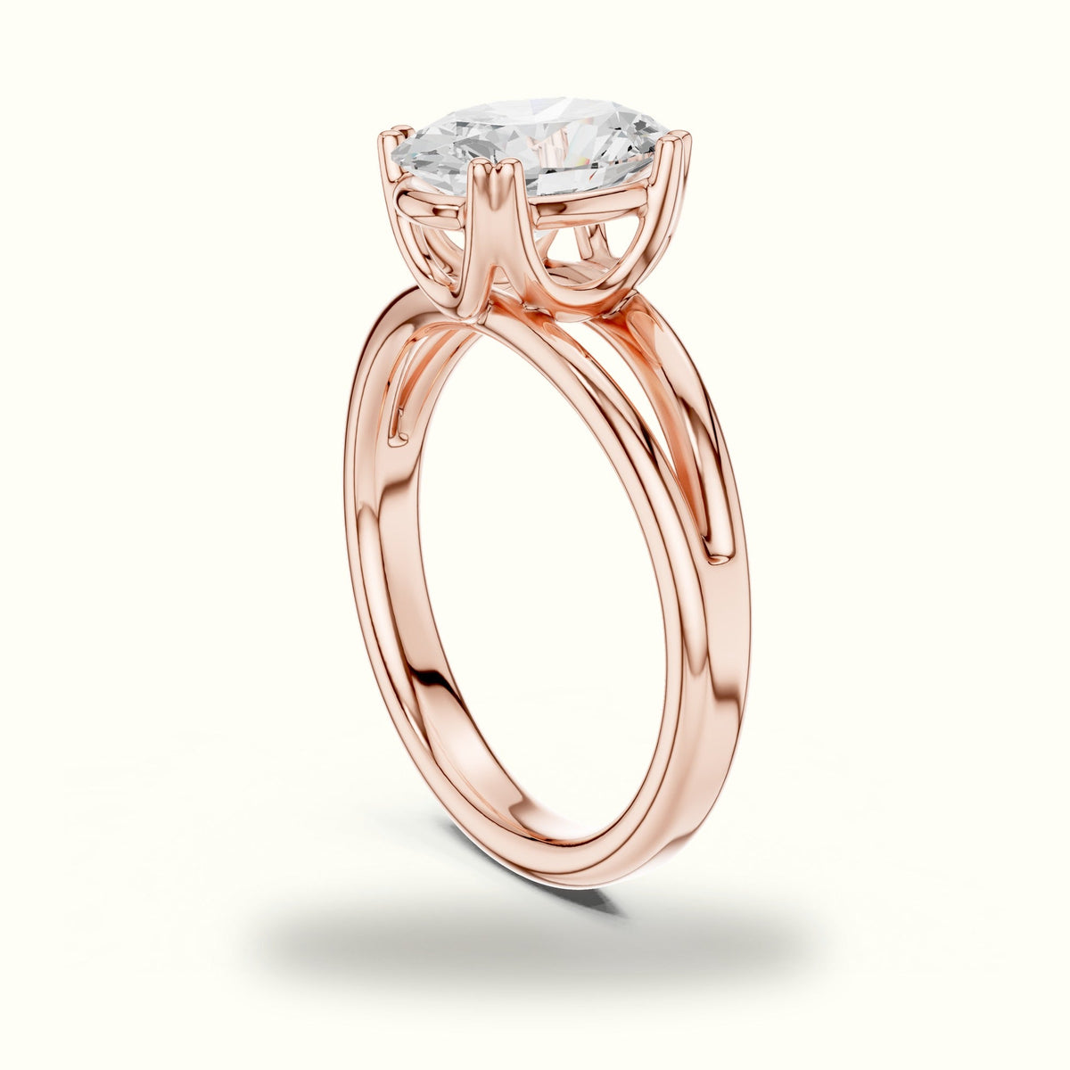 Oval Split Shank Solitaire Lab-Grown Diamond Ring — Rose gold, view 1 | Crystal N Cuts