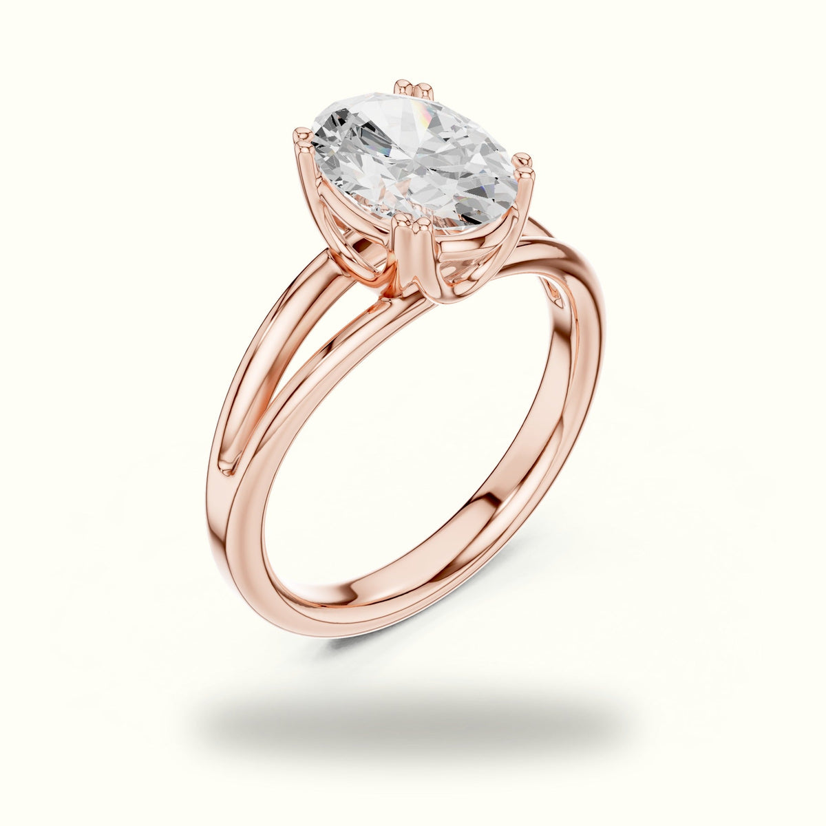 Oval Split Shank Solitaire Lab-Grown Diamond Ring — Rose gold, view 2 | Crystal N Cuts