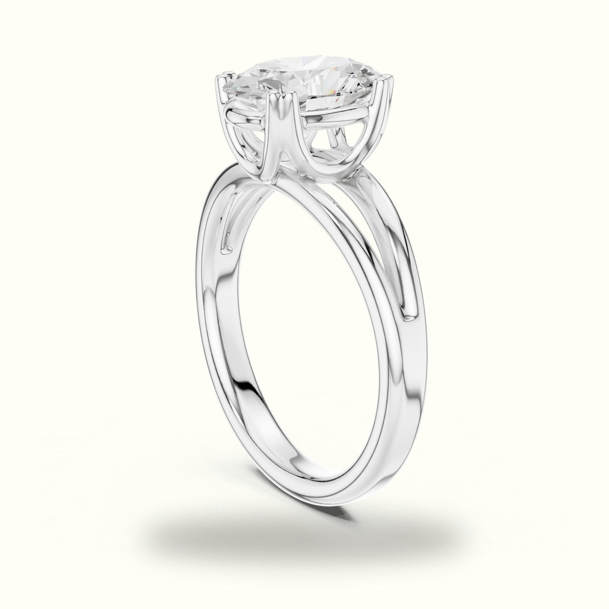 Oval Split Shank Solitaire Lab-Grown Diamond Ring — White gold, view 1 | Crystal N Cuts