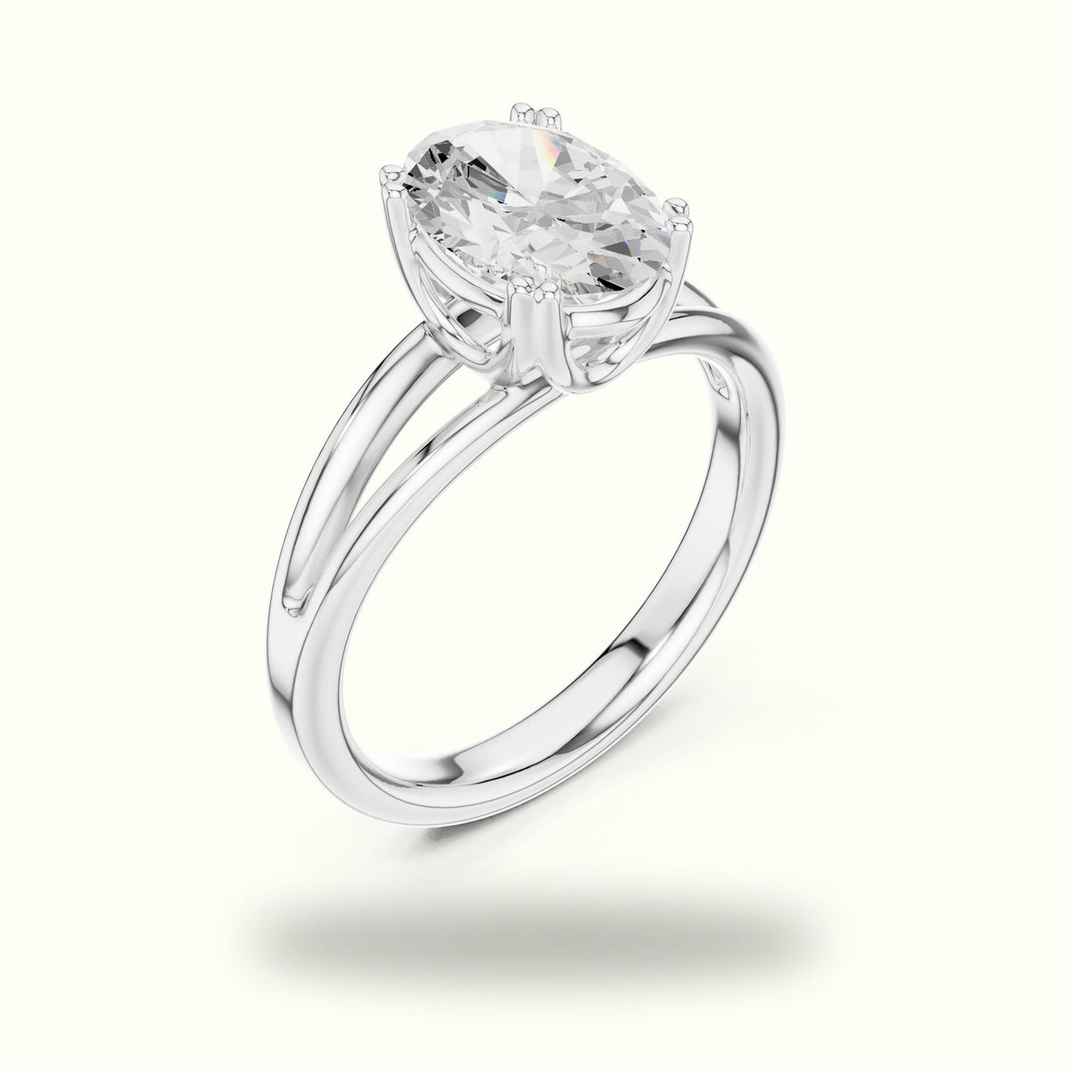 Oval Split Shank Solitaire Lab-Grown Diamond Ring — White gold, view 2 | Crystal N Cuts