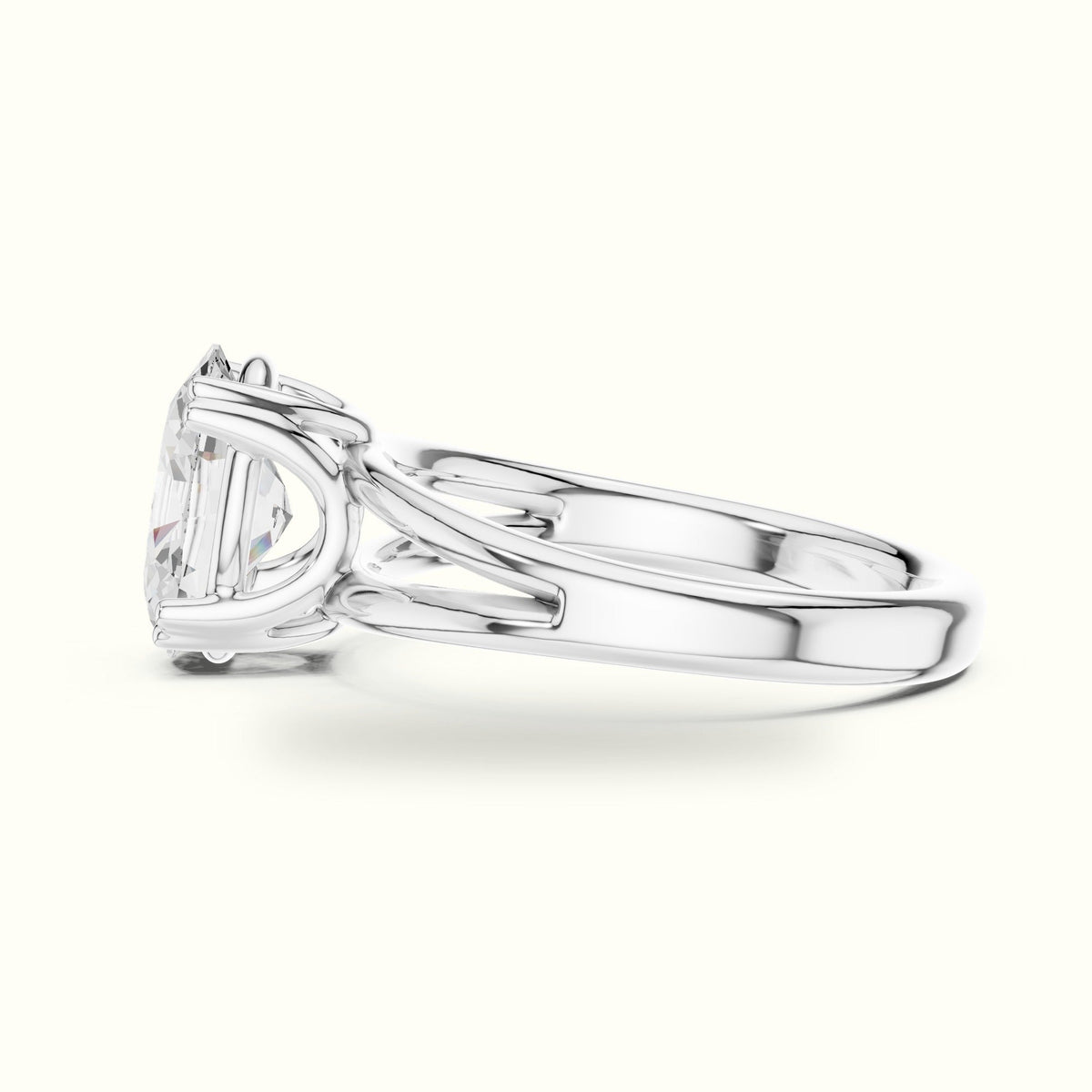 Oval Split Shank Solitaire Lab-Grown Diamond Ring — White gold, view 3 | Crystal N Cuts