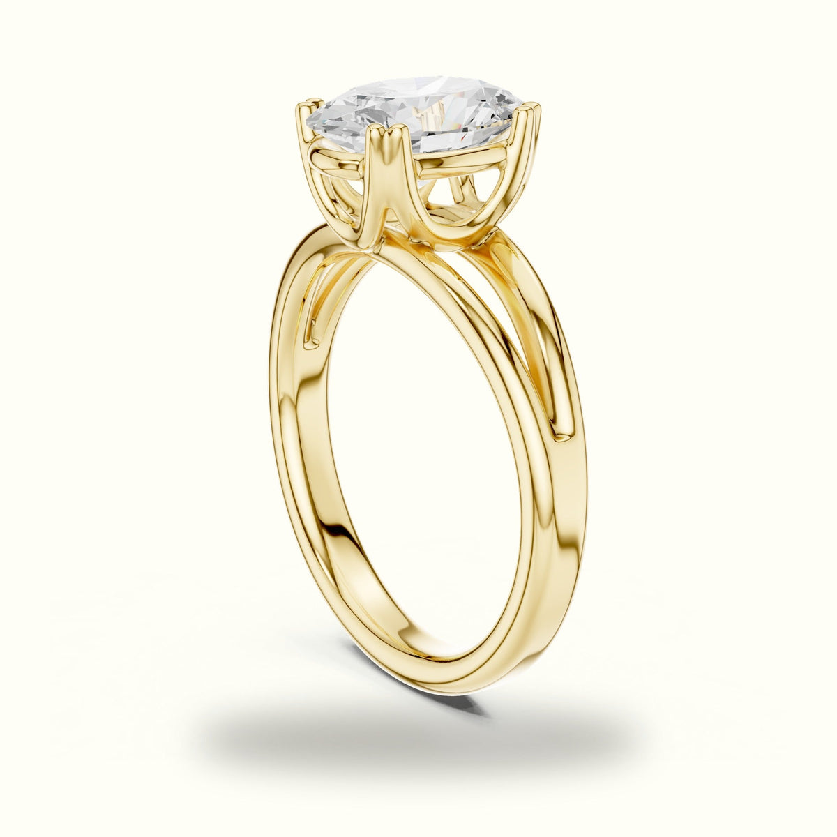 Oval Split Shank Solitaire Lab-Grown Diamond Ring — Yellow gold, view 1 | Crystal N Cuts