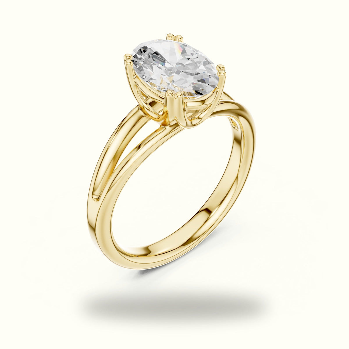 Oval Split Shank Solitaire Lab-Grown Diamond Ring — Yellow gold, view 2 | Crystal N Cuts