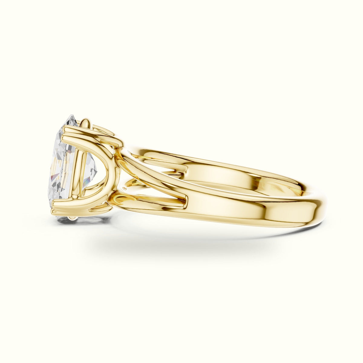 Oval Split Shank Solitaire Lab-Grown Diamond Ring — Yellow gold, view 3 | Crystal N Cuts