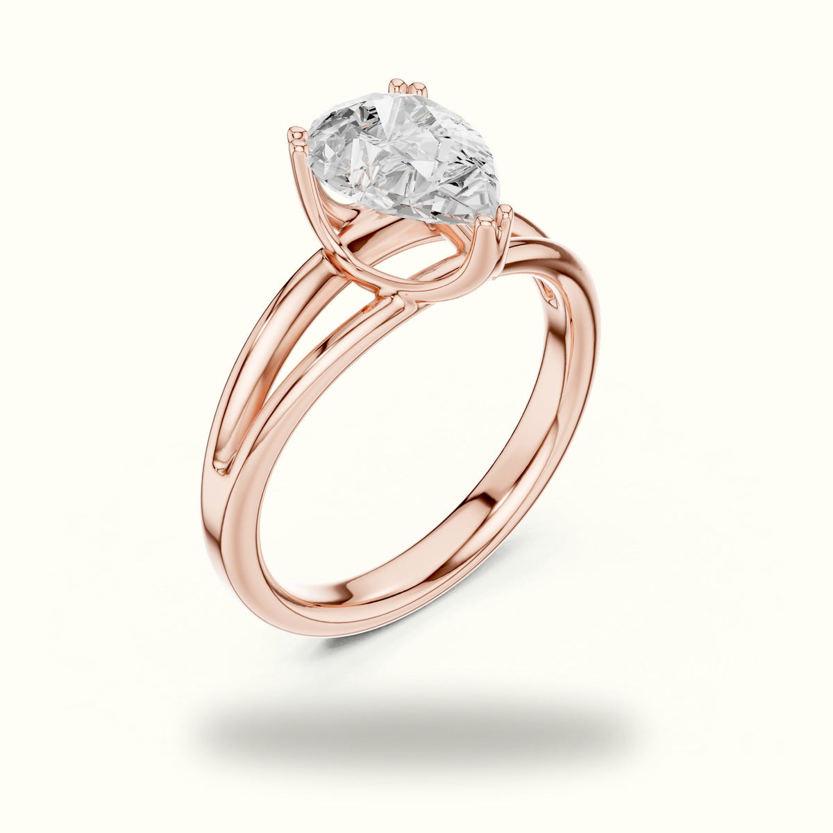 Pear Split Shank Solitaire Lab-Grown Diamond Ring — Rose gold, view 2 | Crystal N Cuts