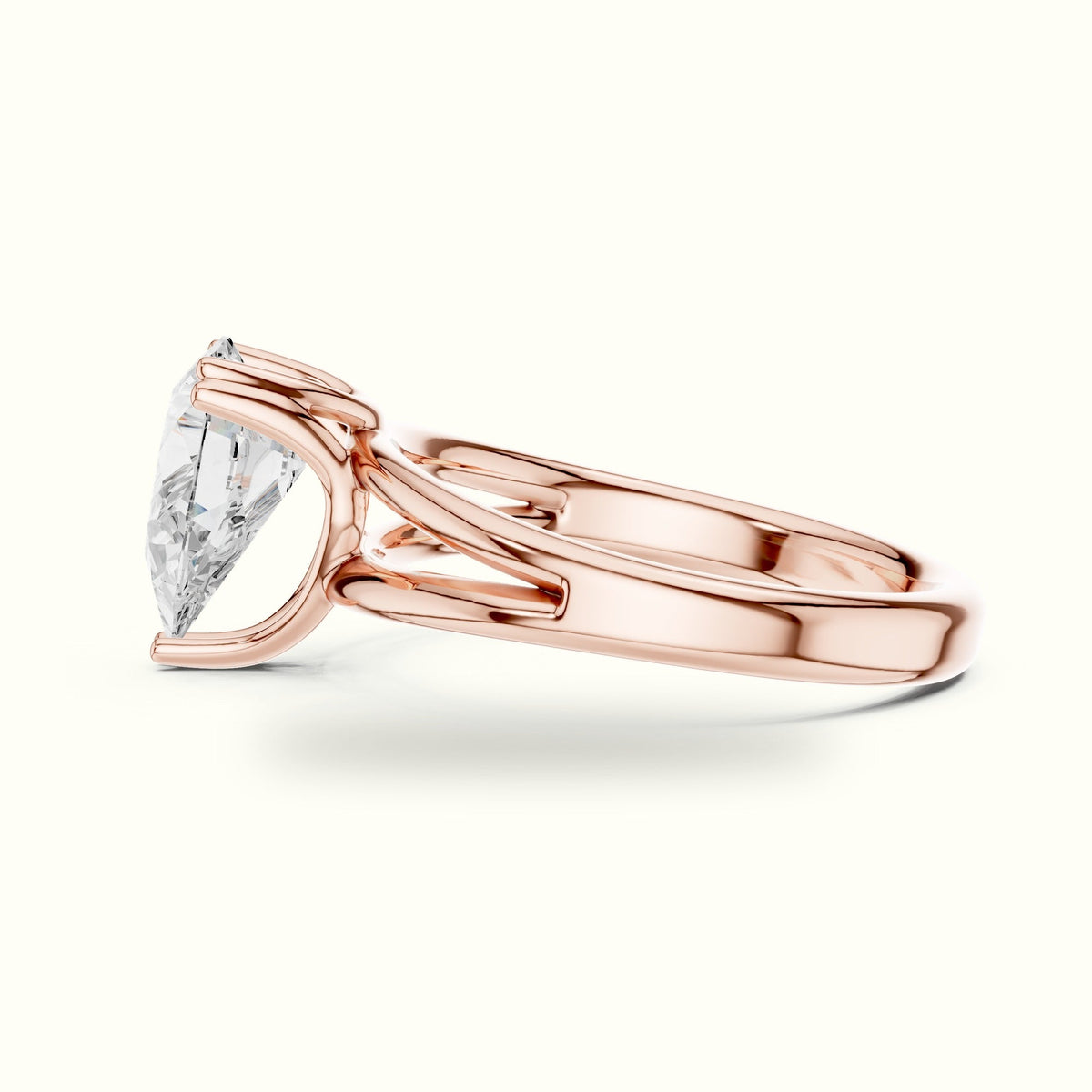 Pear Split Shank Solitaire Lab-Grown Diamond Ring — Rose gold, view 3 | Crystal N Cuts