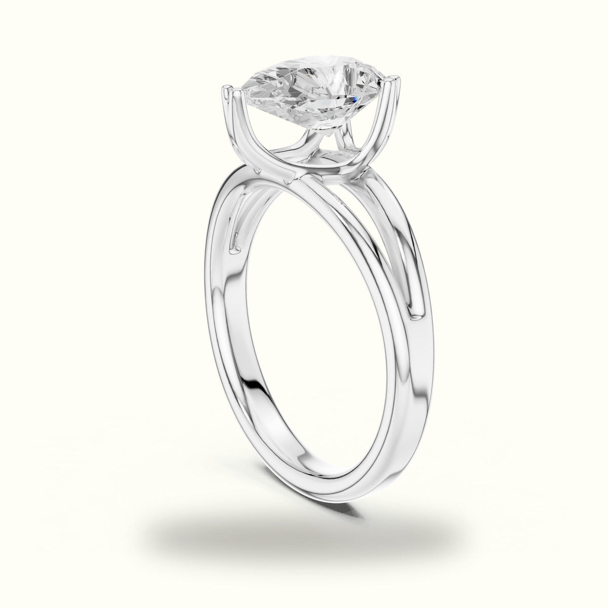 Pear Split Shank Solitaire Lab-Grown Diamond Ring — White gold, view 1 | Crystal N Cuts