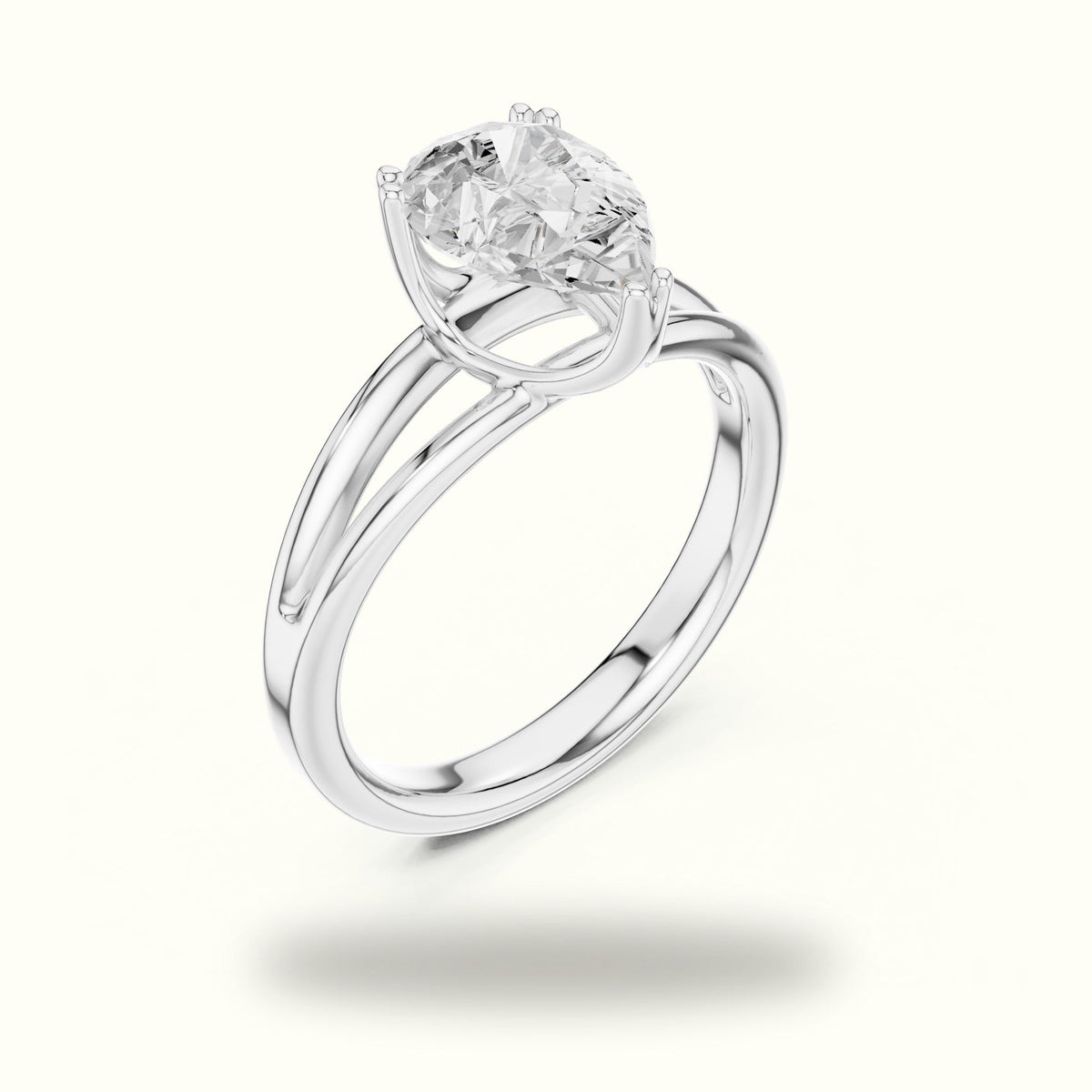 Pear Split Shank Solitaire Lab-Grown Diamond Ring — White gold, view 2 | Crystal N Cuts