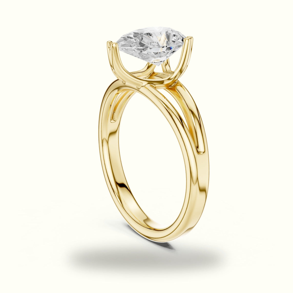 Pear Split Shank Solitaire Lab-Grown Diamond Ring — Yellow gold, view 1 | Crystal N Cuts