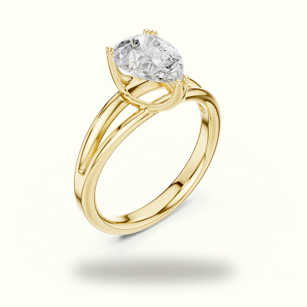 Pear Split Shank Solitaire Lab-Grown Diamond Ring — Yellow gold, view 2 | Crystal N Cuts