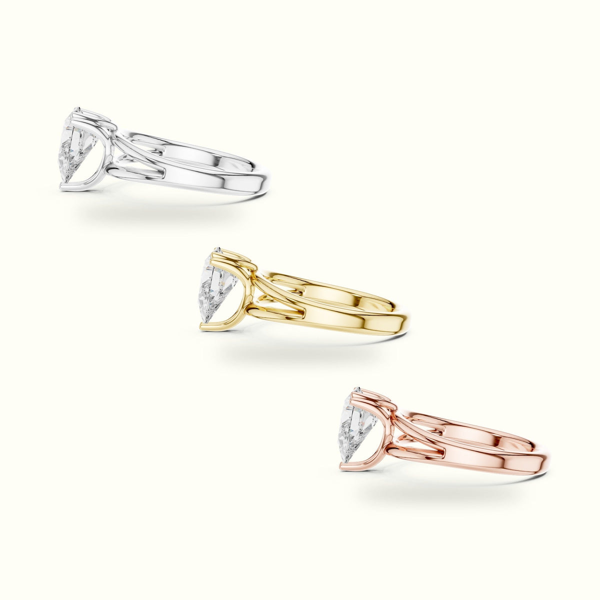 Pear Split Shank Solitaire Lab-Grown Diamond Ring — Yellow gold, in yellow, white and rose gold | Crystal N Cuts