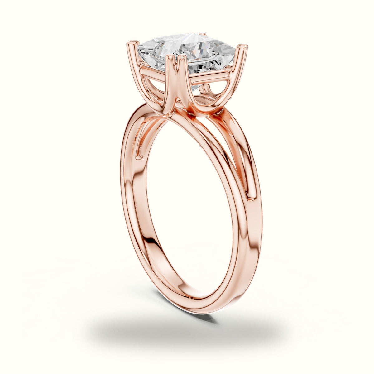 Princess Split Shoulder Lab-Grown Diamond Solitaire Ring — Rose gold, view 1 | Crystal N Cuts