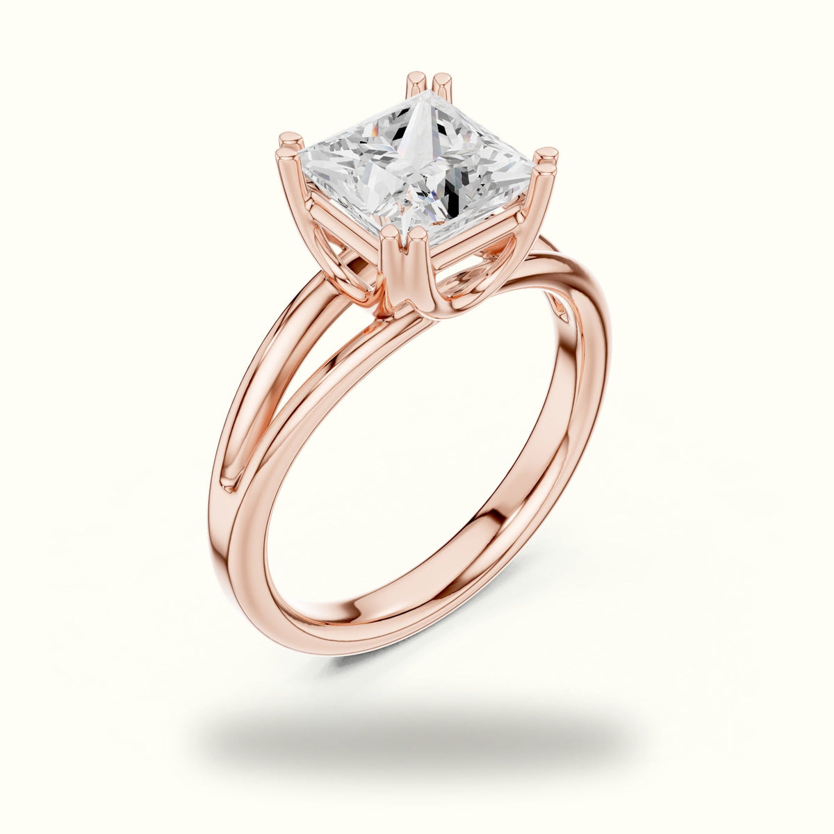 Princess Split Shoulder Lab-Grown Diamond Solitaire Ring — Rose gold, view 2 | Crystal N Cuts