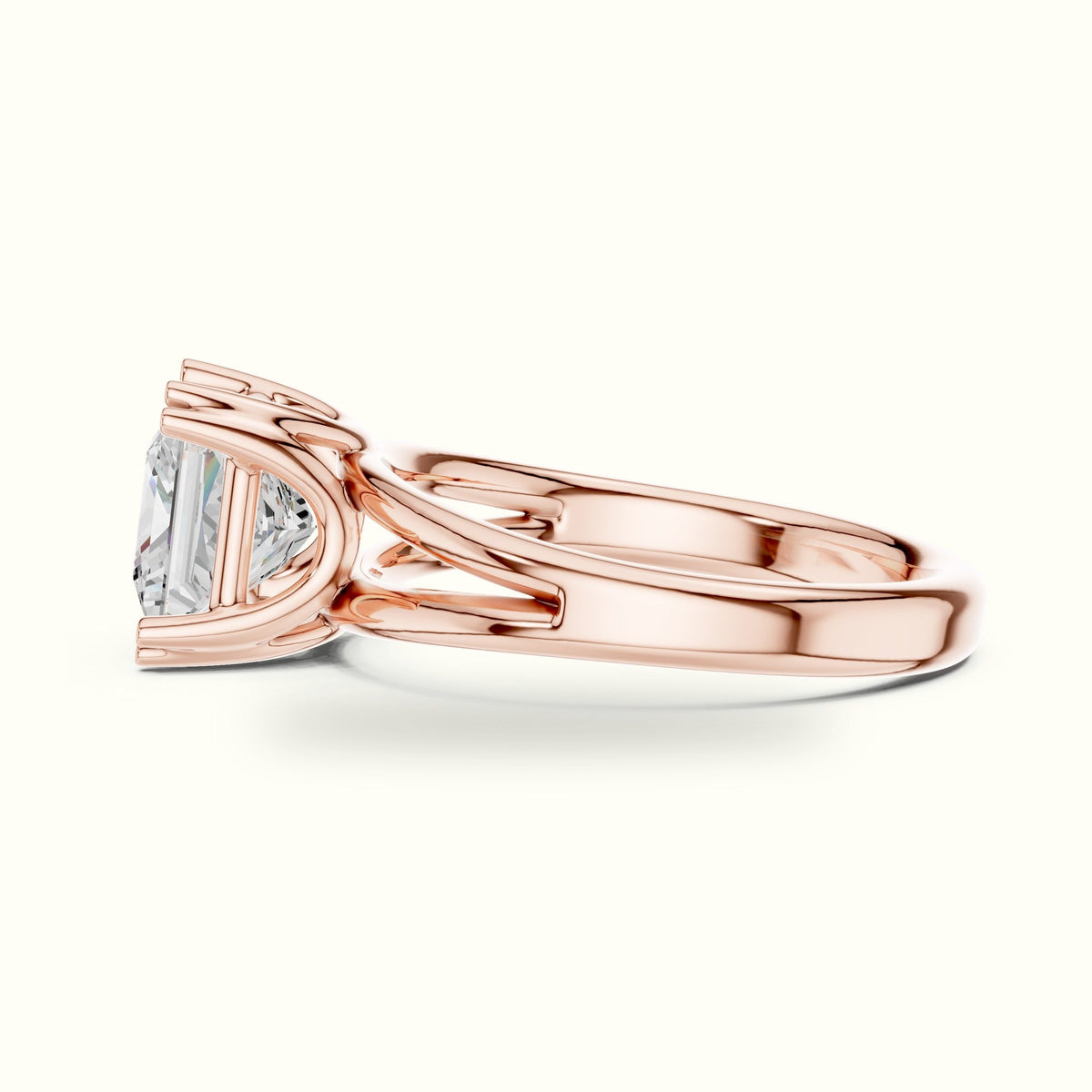 Princess Split Shoulder Lab-Grown Diamond Solitaire Ring — Rose gold, view 3 | Crystal N Cuts