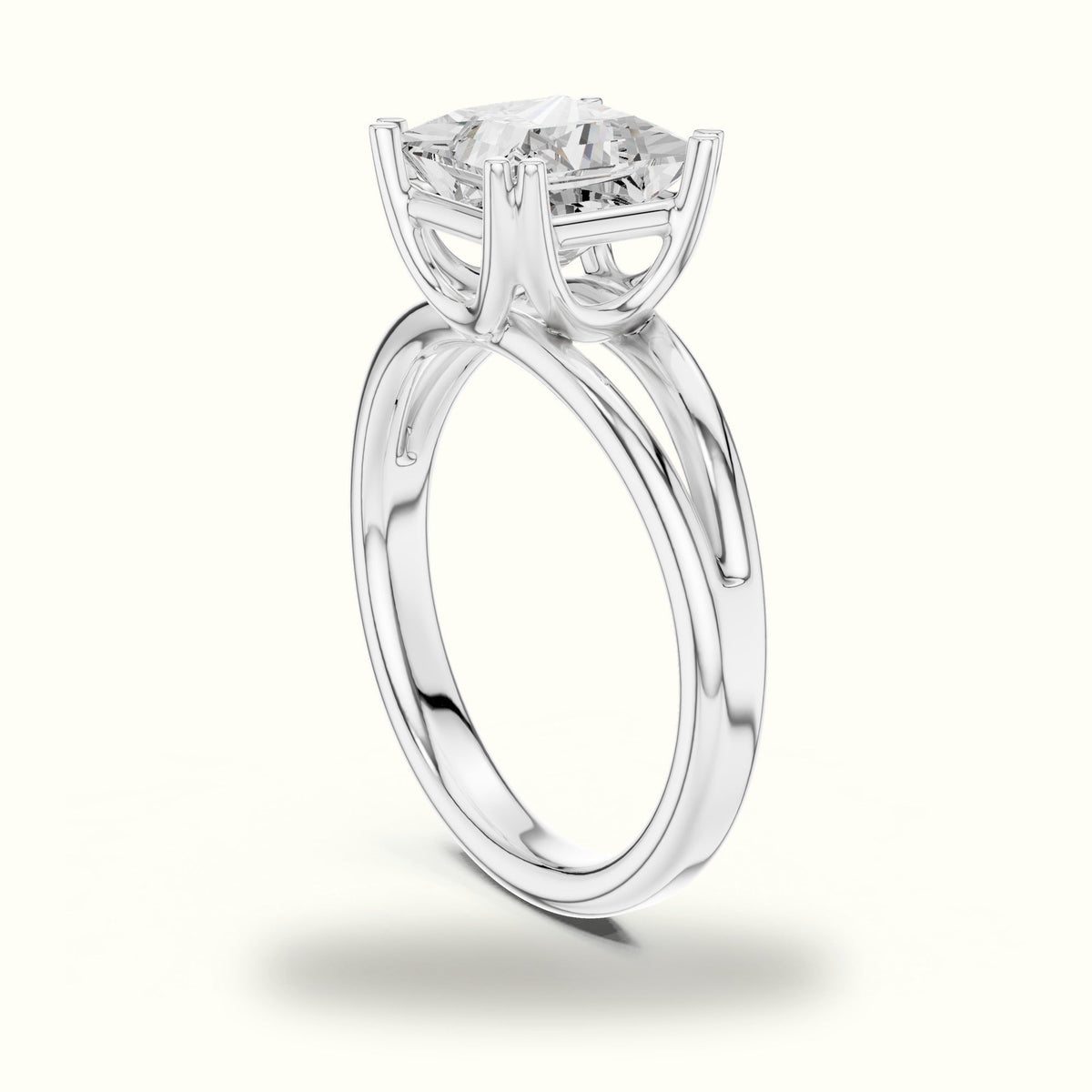 Princess Split Shoulder Lab-Grown Diamond Solitaire Ring — White gold, view 1 | Crystal N Cuts