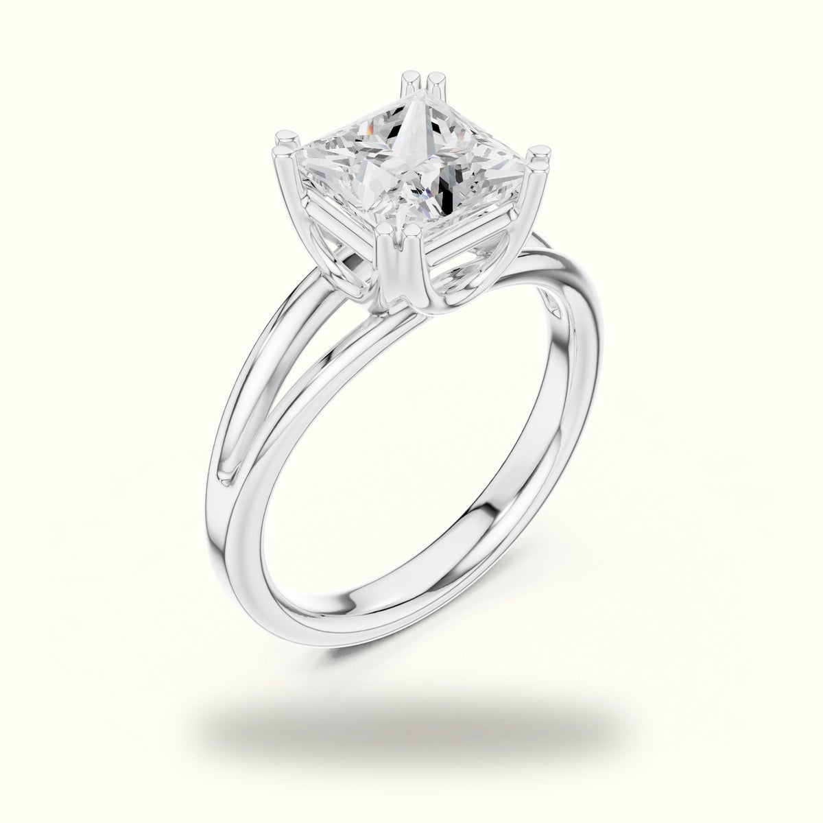 Princess Split Shoulder Lab-Grown Diamond Solitaire Ring — White gold, view 2 | Crystal N Cuts
