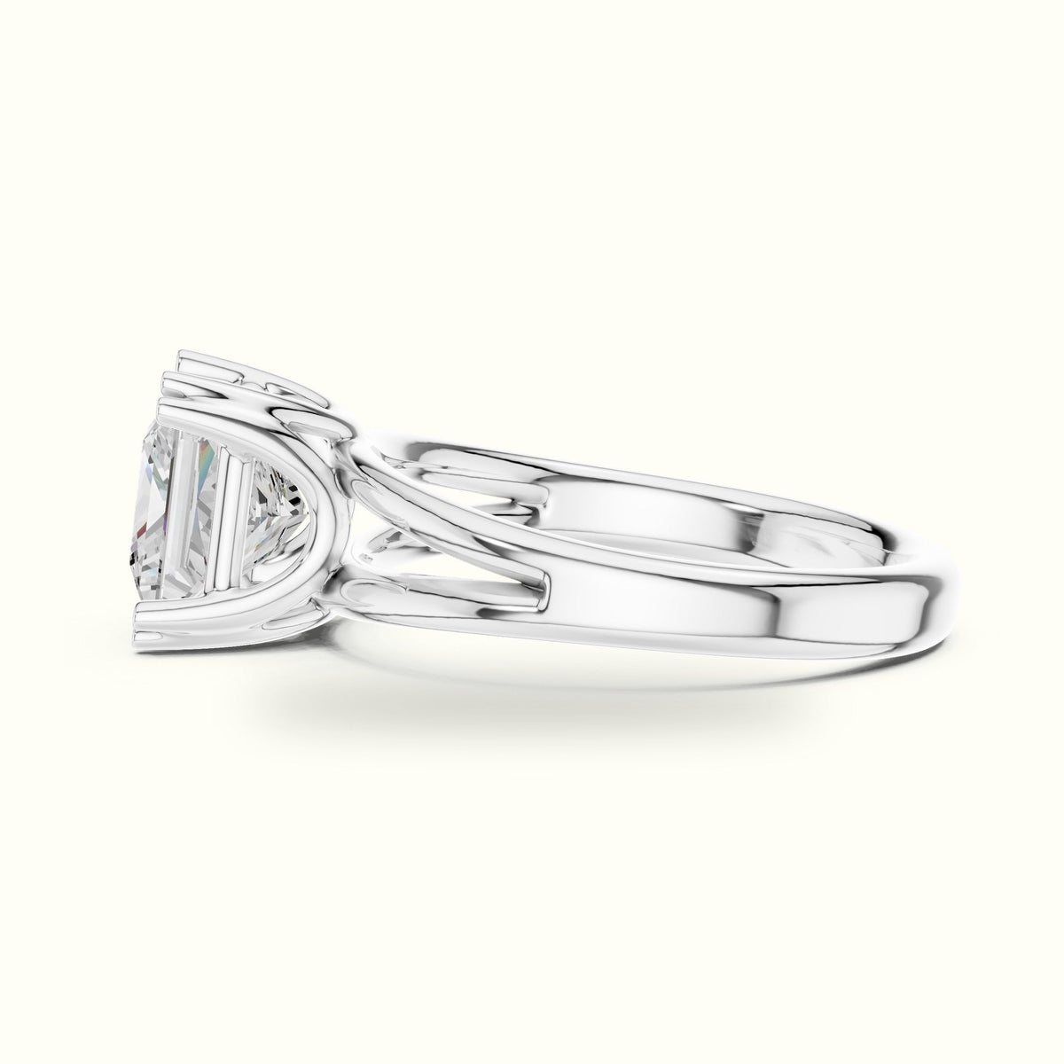 Princess Split Shoulder Lab-Grown Diamond Solitaire Ring — White gold, view 3 | Crystal N Cuts