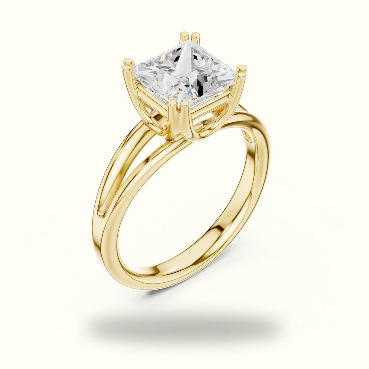 Princess Split Shoulder Lab-Grown Diamond Solitaire Ring — Yellow gold, view 2 | Crystal N Cuts