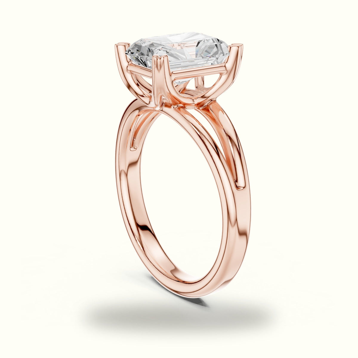 Radiant Split Shoulder Lab-Grown Diamond Solitaire Ring — Rose gold, view 1 | Crystal N Cuts