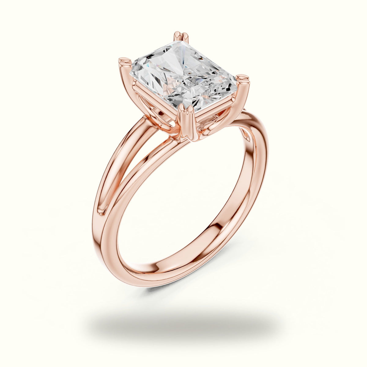 Radiant Split Shoulder Lab-Grown Diamond Solitaire Ring — Rose gold, view 2 | Crystal N Cuts
