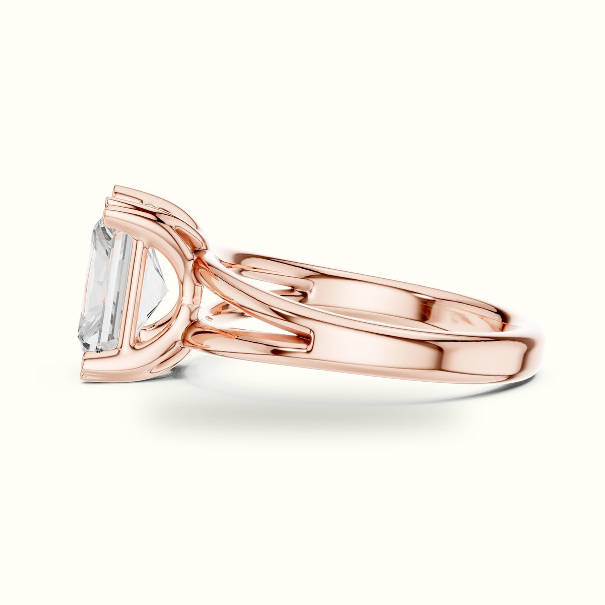 Radiant Split Shoulder Lab-Grown Diamond Solitaire Ring — Rose gold, view 3 | Crystal N Cuts