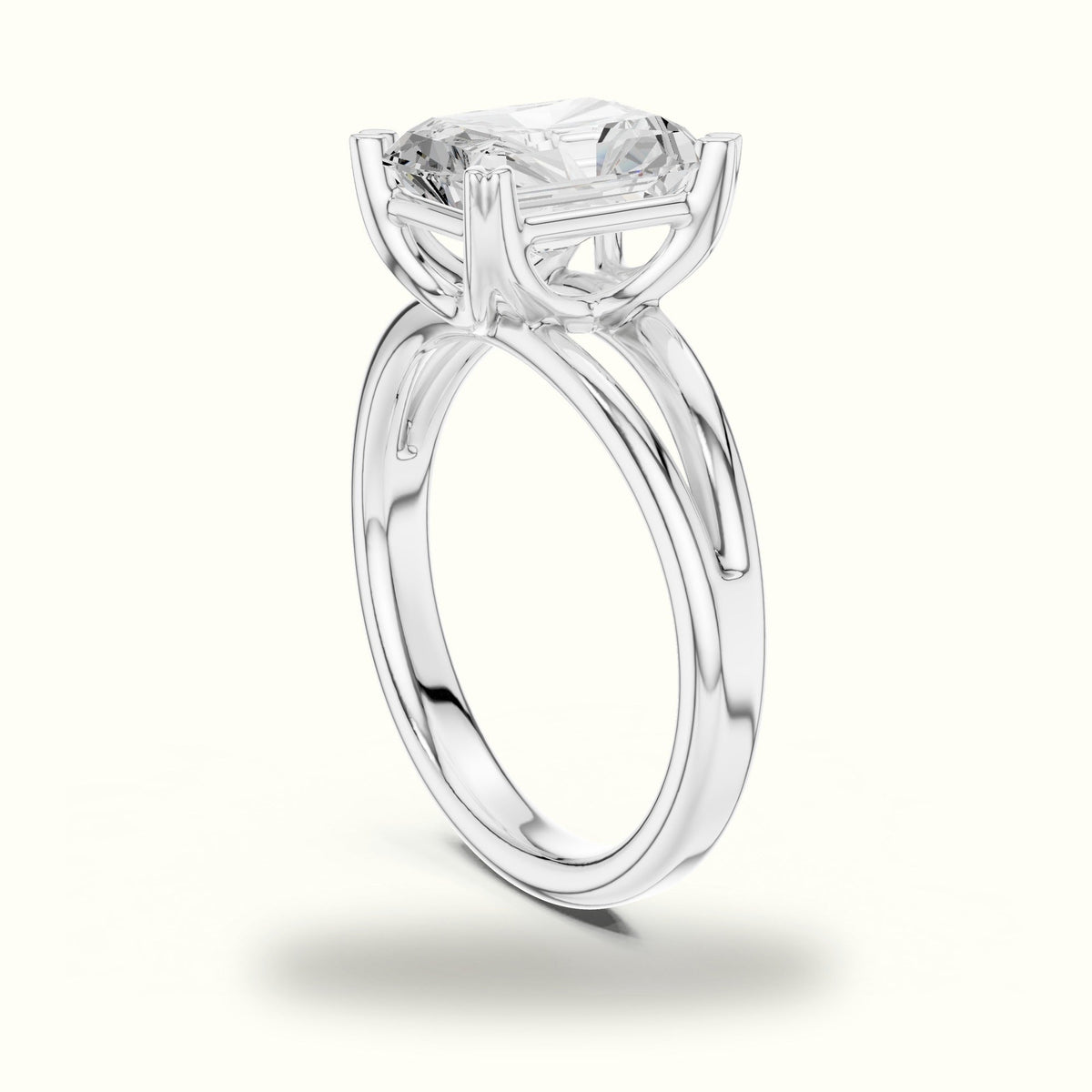 Radiant Split Shoulder Lab-Grown Diamond Solitaire Ring — White gold, view 1 | Crystal N Cuts