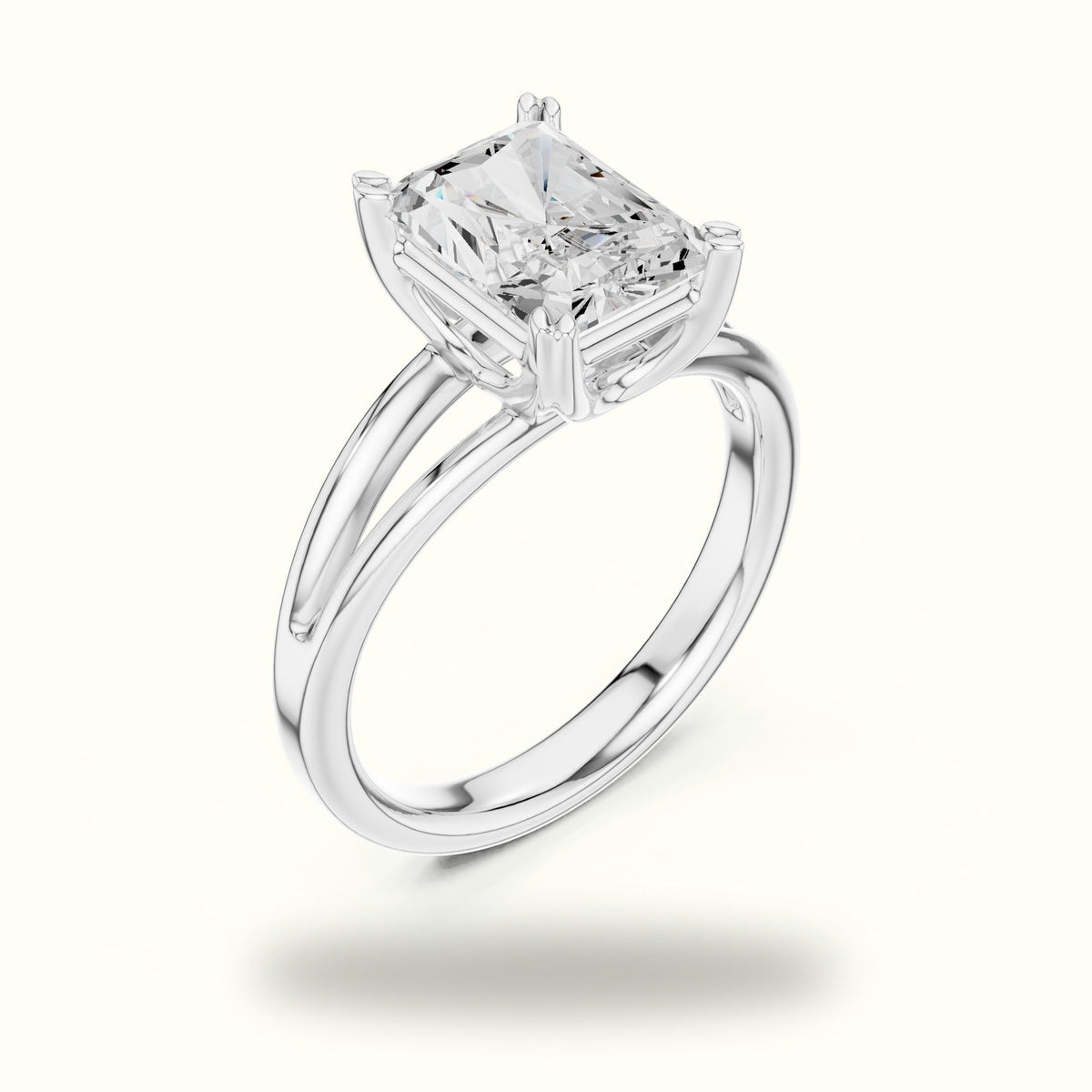 Radiant Split Shoulder Lab-Grown Diamond Solitaire Ring — White gold, view 2 | Crystal N Cuts