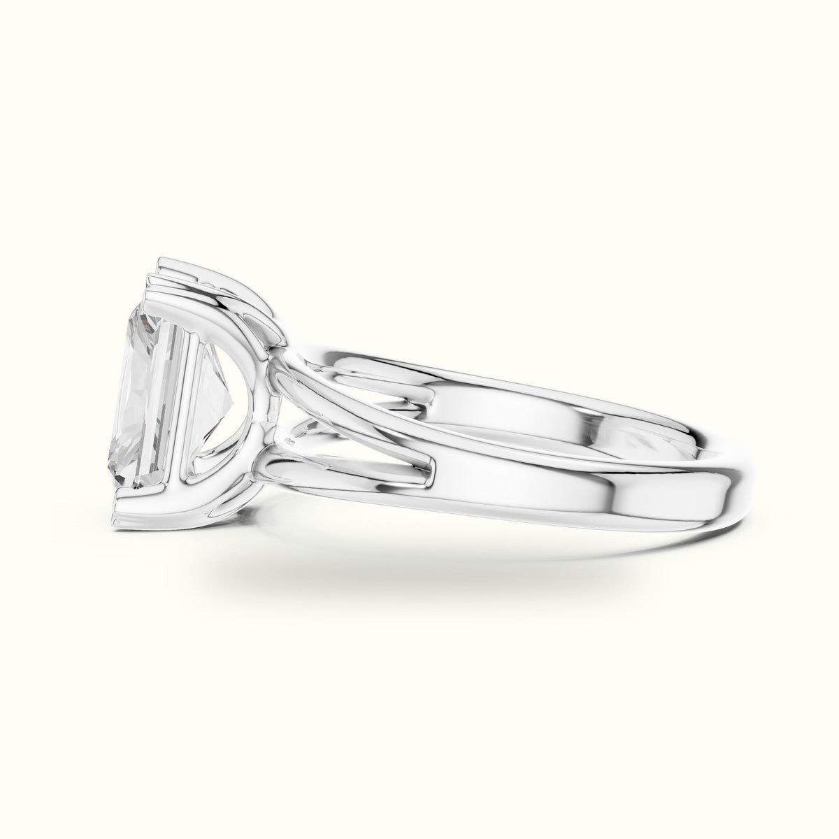 Radiant Split Shoulder Lab-Grown Diamond Solitaire Ring — White gold, view 3 | Crystal N Cuts